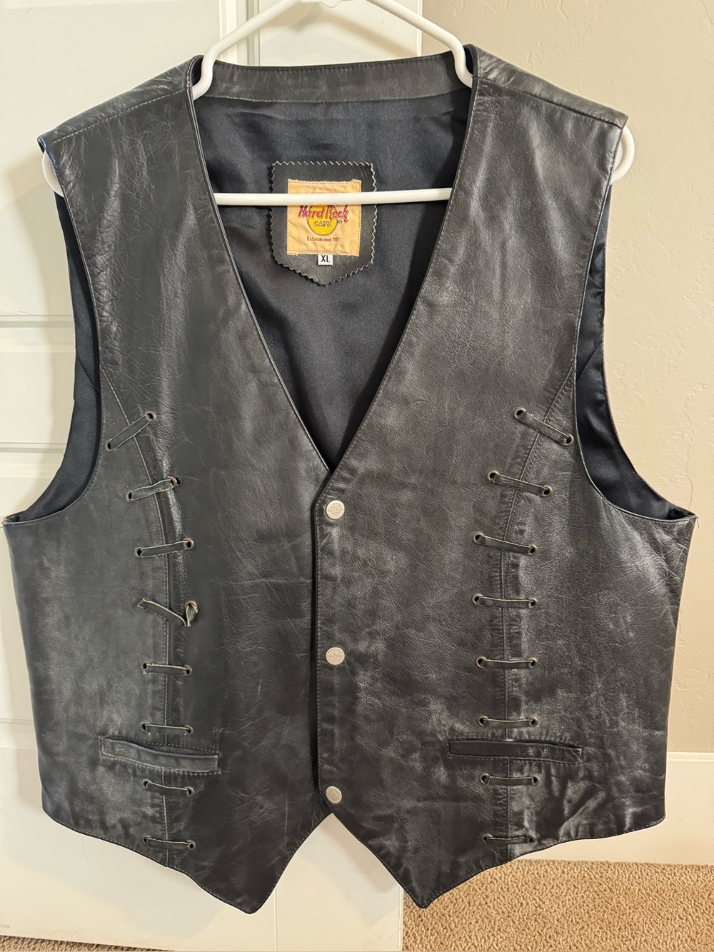 Hard Rock Cafe Men's Black Faux Leather Vest